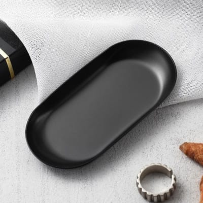 Plateau de rangement ovale en acier inoxydable pour bijoux, style européen, pour cosmétiques, pour collations, pour la cuisine noir