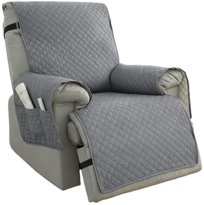 Fauteuilhoes voor televisiefauteuil, waterdichte stoelhoes met zakken, groot, 1-zits, stoelovertrek voor relaxstoel met 2 verstelbare riemen, antislip, wasbaar, donkergrijs, 71 cm