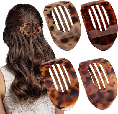4 Stuks Vrouwen Haarspelden - Franse Haarclips - Platte Beveiliging - Haring Clips met Binnen Tanden - Sterke Grip - Schildpad Haarclips