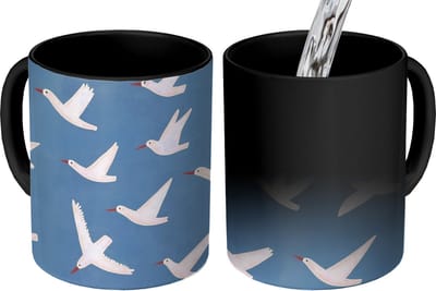 Magische Mok - Foto op Warmte Mokken - Koffiemok - Vogels - Wit - Patroon - Magic Mok - Beker - 350 ML - Theemok