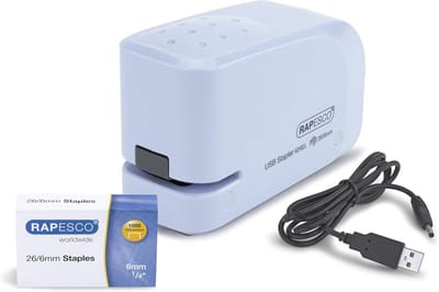 Automatische Nietmachine - Elektrische Nietmachine - Papier Nieten - USB of Batterij - 15 Vel Capaciteit - Lichtblauw