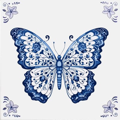 Delfts blauw tegeltje met Vlinder - delfts blauw wandbord - delftsblauw - hollandse cadeautjes - wanddecoratie - decoratieve accessoires
