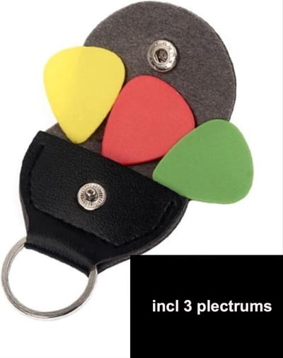 CHPN - Plectrum zakje - Plectrums - Plectrum sleutelhanger - Gitaar accessoire - Plectrum houder - Incl. 3 plectrums - PU leer - Zwart