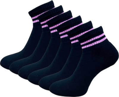 6 paar Quarter Sneakersokken - SQOTTON® - Zwart-Roze Gestreept - Maat 35-38