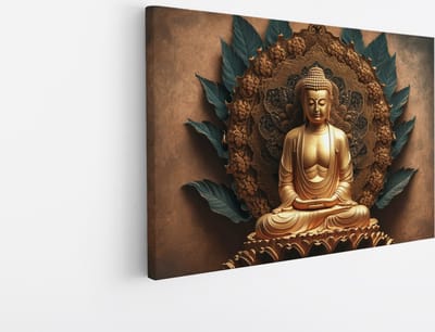 Saammp Canvas Schilderij - Boeddha - Goud - 45x30 - Foto op canvas - Wanddecoratie - Muurdecoratie Woonkamer - Canvas schilderijen