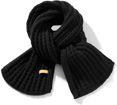 Damessjaal - Warm en dik - Gebreide sjaal - Elegante effen kleur - Handgebreide sjaal - Warme damessjaal - Extra dik en winddicht - Nekwarmer voor dames - Geschikt voor wandelen in de buitenlucht - Skiën - Fietsen - Zwart - 160*22cm