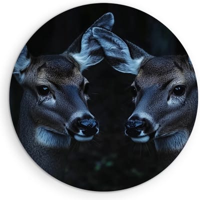Saammp Muurcirkel Hout - 2 Jonge Herten - Portret - Natuur - Dieren - Ø 90 - Wandcirkel - Wanddecoratie Cirkel - Muurdecoratie Woonkamer - Slaapkamer decoratie - Rond Schilderij