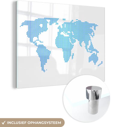 ® Glasschilderij 120x90 cm - Schilderij acrylglas - Wereldkaart - Topografie - Blauw - Foto op glas - Muurdecoratie woonkamer - Wanddecoratie slaapkamer - Schilderijen