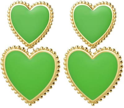 Joy Ibiza - hartjes oorbellen - groen emaille - 2 hartjes - vlinder sluiting - ear party boho - bohemian style - stainless steel - ip/pvd goldplated