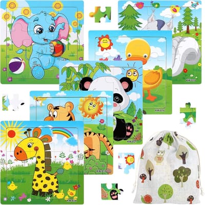 Set van 6 Houten Legpuzzels met Dieren voor Peuters en Kleuters