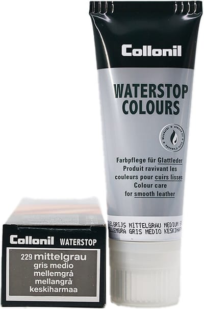 Kleurverzorging voor glad leer - 75ml tube - kleur 229 Middel grijs - Collonil Colours Waterstop met amandelolie