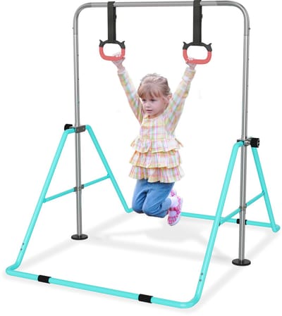 NAIZY Rekstok, gymnastiekrek, indoor gymnastiektoestel voor thuis, in hoogte verstelbaar met 2 gymnastiekringen, opvouwbare rekstoksysteem voor gymnastiek, gymnastiektraining, Mintgroen