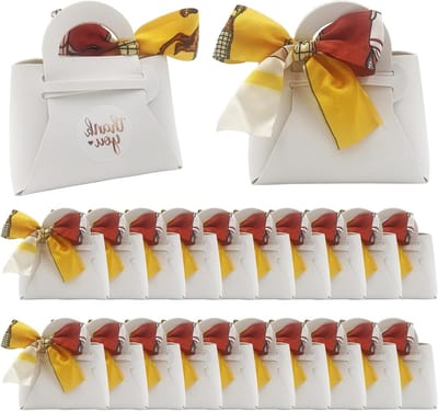 20 Stuks PU Leren Cadeauzakjes met Satijnen Lint, Herbruikbare Cadeauboxen voor Bruiloften, Verjaardagen en Babyshowers, Wit