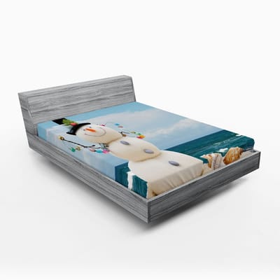 ABAKUHAUS Sneeuwpop Hoeslaken, Wintervakantie Kust, Zachte Decoratieve stof met Elastische Band, 140 x 200 cm, Multicolor