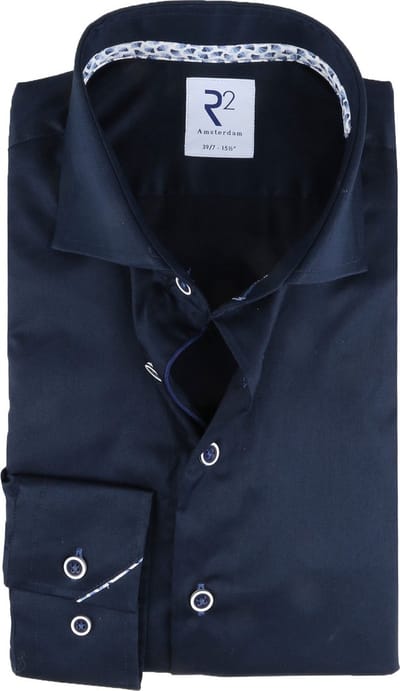 R2 Amsterdam - Overhemd Extra Lange Mouwen Donkerblauw - Heren - Maat 39 - Modern-fit