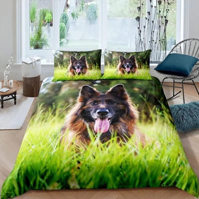 Ensemble de housse de couette Berger Allemand Impression 3D Chiot Berger Allemand Ensemble de literie Pour Garçons Filles Thème Animal de Compagnie Housse de couette US Queen(228x228cm)