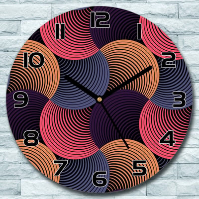 Coloray Wandklok - Hypnotische cirkels Klok Glas - 30fi cm - Bordeaux Wandklok - Wandklok Ronde - Wandklok Modern - Wandklok Keuken - Stille Wandklok