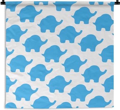 Wandkleed - Wanddoek - Blauw - Olifant - Design - 90x90 cm - Wandtapijt