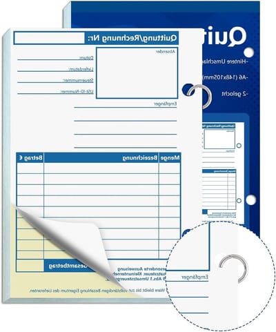 A6 ontvangstblok voor kleine ondernemers, 2 x 50 perforated vellen, factuur pad voor zelfstandigen en verenigingen