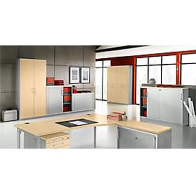 Schäfer Shop  Genius Roldeurkast TETRIS SOLID, 3 ordnerhoogten, B 1200 x D 413 x H 1170 mm, met legborden en afdekplaat, esdoorn/blank aluminium