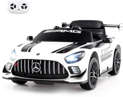 COSTWAY Mercedes AMG Elektrische auto voor kinderen, 12 V, elektrische kinderauto met afstandsbediening, 3 snelheden, ledlampen en muziek, voor kinderen vanaf 3 jaar, wit