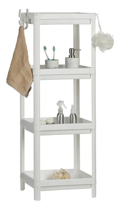 Badkamerrek/opbergkast wit kunststof 4-laags 36 x 23 x 100 cm - Handdoeken en toiletspullen badkamerrekjes