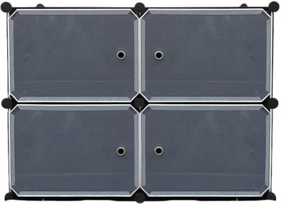 Schoenenkast – 4 Vakken – 81 x 65 cm – Stijlvol & Ruimtebesparend – Kunststof Opbergkast met Deurtjes – Zwart/Grijs