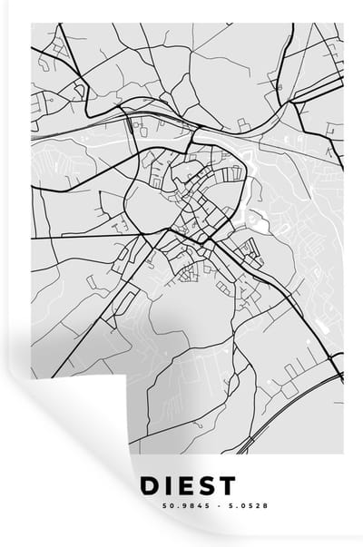Muurstickers - Sticker Folie - Plattegrond – Diest – Zwart Wit – Stadskaart - Kaart - 20x30 cm - Plakfolie - Muurstickers Kinderkamer - Zelfklevend Behang - Zelfklevend behangpapier - Stickerfolie