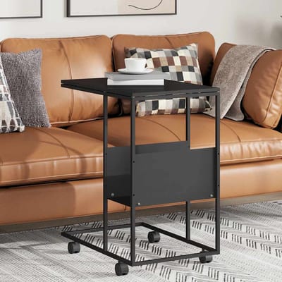 vidaXL - Bijzettafel - met - wieltjes - 55x36x63,5 - cm - bewerkt - hout - zwart