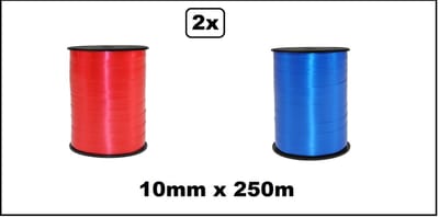 2x Krullint rood en blauw 10mm x 250meter - krul lint thema feest decoratie kado kado gold verjaardag