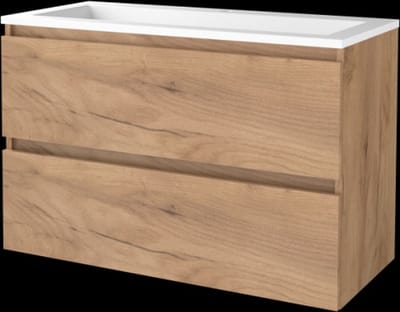 Basic Start 46 badmeubelset met greeploze wastafelonderkast met 2 lades en acryl wastafel met 1 kraangat 100 x 46 cm, whisky oak