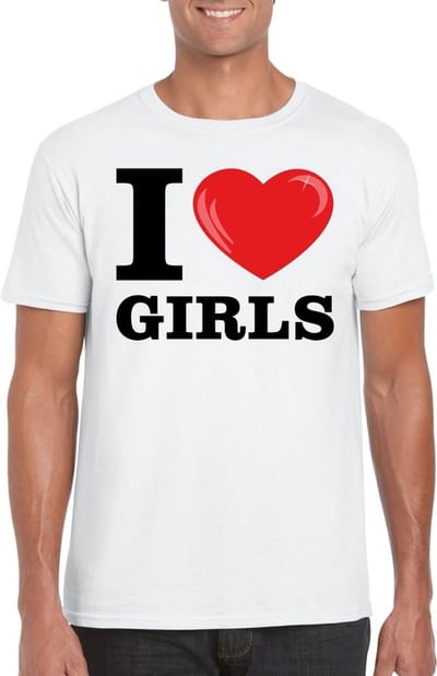 I love girls - t-shirt - wit - voor heren - foute party kleding - hou van lekkere vrouwen S