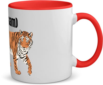 Akyol - tijger met eigen naam koffiemok - theemok - rood - Tijger - dieren liefhebber - iemand die houdt van tijgers - verjaardag - cadeau - kado - geschenk - 350 ML inhoud