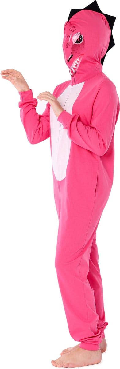 Ladeheid Meisjes Overal slapen Pyjama - met Capuchon - Lange mouwen - Lange broek - Katoen - LA-LA40-233-PJ - Donkerroze Dino - 158