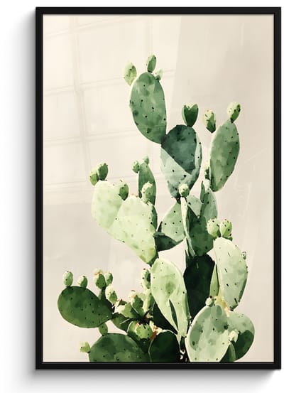 Poster in lijst - Fotolijst 80x120 cm - Posters - Cactus - Groen - Minimalistisch - Posterlijst zwart - Decoratie - Wanddecoratie woonkamer - Muurdecoratie slaapkamer