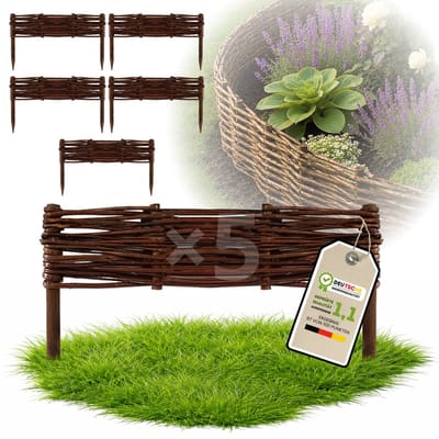 Floranica Tuinafscheiding van wilg - 5 stuks - Hoogte: 10 cm Lengte: 50 cm - Wilgenvlechtwerk, tuinhek, randafwerking voor bloembedden, hout, gazonrand