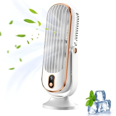 Krachtige Ventilator - Oplaadbare + 180graden Kantelbare Ventilator - 5Modi/Standen - Draagbare Hand + Tafel Ventilator - Voor de Ultieme Verkoeling + de Perfecte Reiseditie - Kleur: Wit