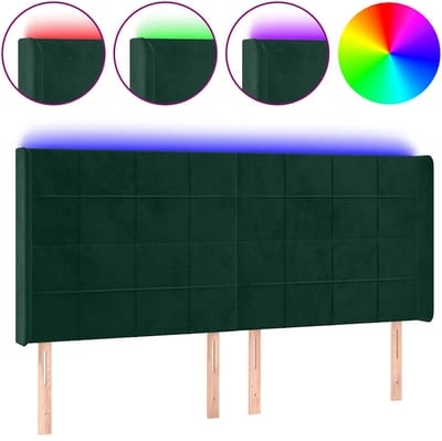 vidaXL - Hoofdbord - LED - 163x16x118/128 - cm - fluweel - donkergroen