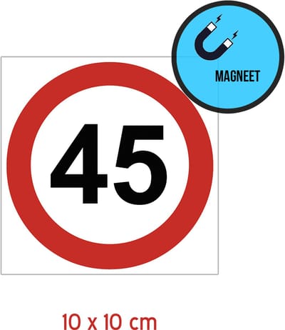 Pictogram/ magneet | Maximaal 45 km/ u | 10 x 10 cm | Auto zonder rijbewijs | Gemakkelijk te verwijderen | Invaliditeit | Snelheidsbeperking | Dikte: 0,8 mm | 1 stuk