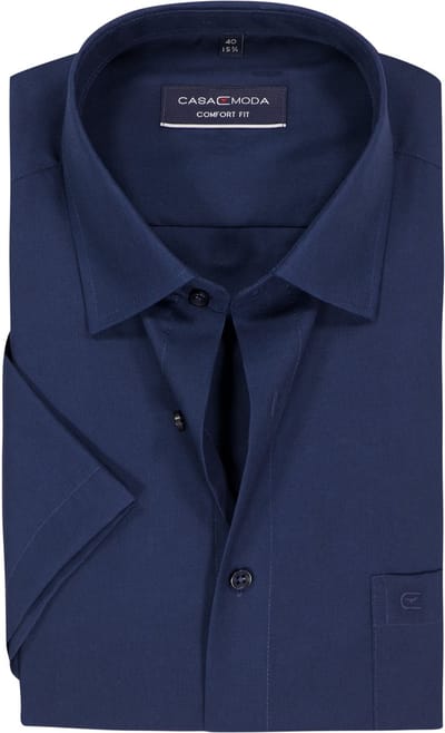 CASA MODA comfort fit overhemd - korte mouw - donkerblauw - Strijkvrij - Boordmaat: 40 (EU maat: M)