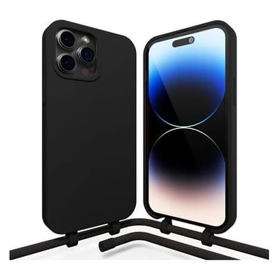 Coverzs siliconen hoesje met koord geschikt voor de Apple iPhone 16 Pro Max hoesje - telefoonhoesje met afneembaar telefoonkoord - verstelbaar telefoonkoord - koordhoesje - TPU / siliconen materiaal (zwart)