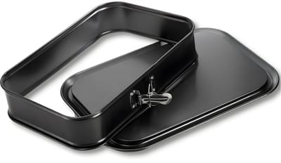 Springvorm, rechthoekige bakvorm, 35,5 x 24 cm, taartvorm met lekbescherming, anti-aanbaklaag, afneembare bodem, koolstofstaal, taartbakvorm voor cake, ijs en desserts, zwart