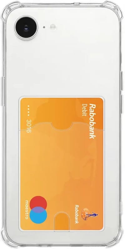 Transparant Hoesje met Pasjeshouder Geschikt voor Apple iPhone 17e / 16e | Back Cover Dun TPU | Schokbestendig | Ultra Dun | Kaarthouder Achterkant | Shockproof | Doorzichtig
