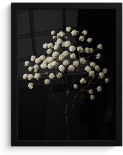 Poster in lijst - Fotolijst 30x40 cm - Posters - Gipskruid - Bloemetjes - Wit - Minimalistisch - Posterlijst zwart - Decoratie - Wanddecoratie woonkamer - Muurdecoratie slaapkamer