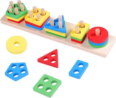 Geometrie Puzzel - Puzzelspel Senioren - Cognitieve Stimulatie - Houten Materiaal - 29.6 x 7.2 x 5.5 cm
