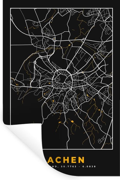 Muurstickers - Sticker Folie - Aachen - Goud - Stadskaart - Plattegrond - Kaart - Duitsland - 20x30 cm - Plakfolie - Muurstickers Kinderkamer - Zelfklevend Behang - Zelfklevend behangpapier - Stickerfolie