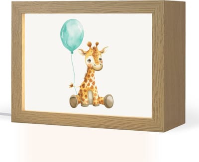 Nachtlampje 20x15 cm - Kinder lampje - Giraf - Baby - Dieren - Blauwe ballon - Tafellamp kinderkamer - Slaapkamer lamp - Bedlamp kinderen - Kinderlampje stopcontact - Wandlamp babykamer - Nachtlampjes