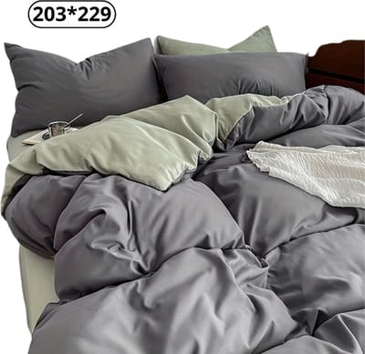 Nivard Fleece Dekbedovertrek - Fluffy Dekbedovertrek - Pluche - Dekbed - Deken - Inclusief Kussenslopen - Grijs & Groen 203x229cm