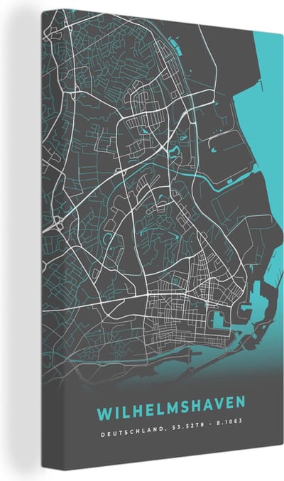 Canvas Schilderij Blauw – Duitsland – Plattegrond – Stadskaart – Kaart – Wilhelmshaven - 20x30 cm - Wanddecoratie