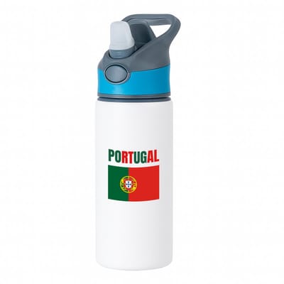 Hacebo® - Portugal vlag waterfles met rietje blauw - Portugal - reizigers - verjaardagscadeau - souvenir - vakantie - kado - gift - geschenk - water fles - 650ML